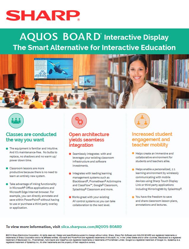 Aquos Board Education Cover, Sharp, A2Z Business Systems, San Fransisco, CA, Sharp, Dahle, Dealer, Reseller