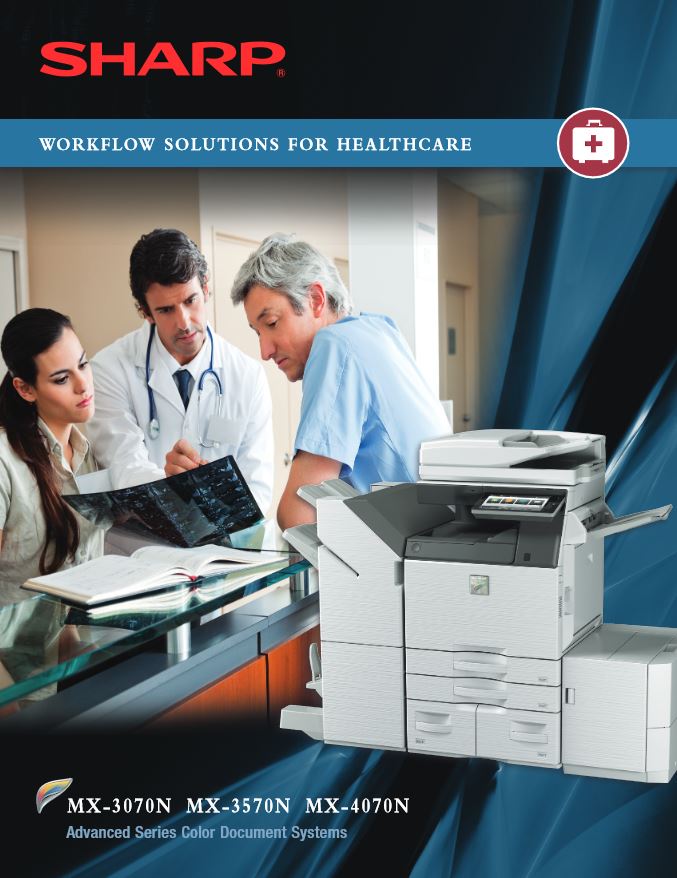 Color Advanced Healthcare Brochure Pdf Cover, Sharp, A2Z Business Systems, San Fransisco, CA, Sharp, Dahle, Dealer, Reseller