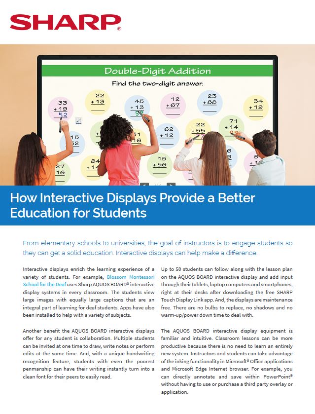 How Interactive Displays Provide Better Education, Sharp, A2Z Business Systems, San Fransisco, CA, Sharp, Dahle, Dealer, Reseller