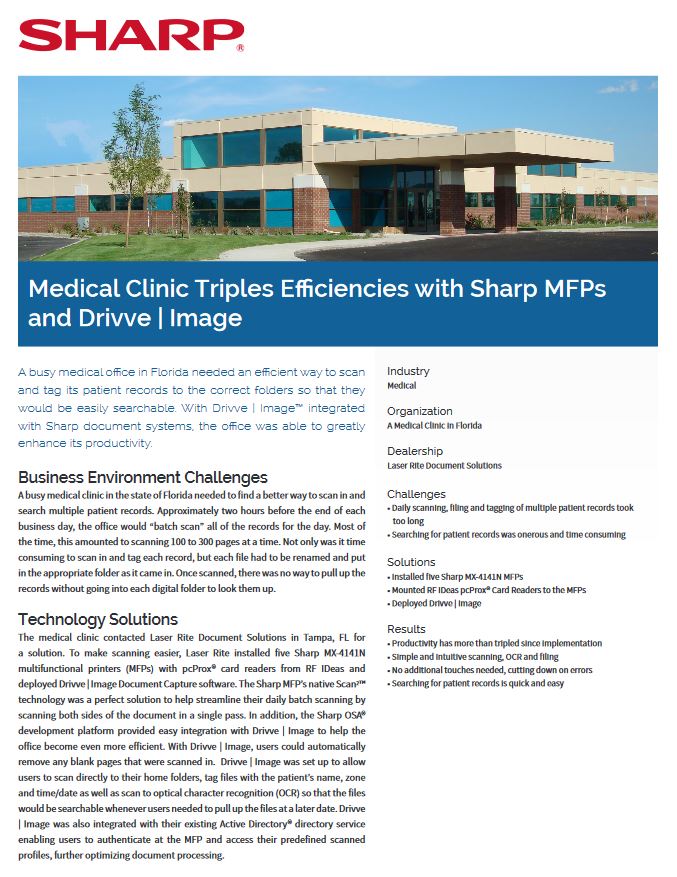 Medical Clinic Case Study Pdf Cover, Sharp, A2Z Business Systems, San Fransisco, CA, Sharp, Dahle, Dealer, Reseller