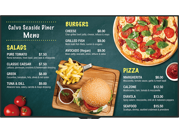 menu, Professional Display, Sharp, A2Z Business Systems, San Fransisco, CA, Sharp, Dahle, Dealer, Reseller
