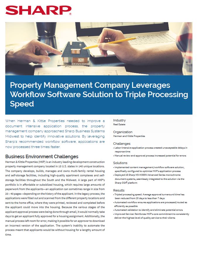 Property Management Company Triples Processing Speed, Sharp, A2Z Business Systems, San Fransisco, CA, Sharp, Dahle, Dealer, Reseller