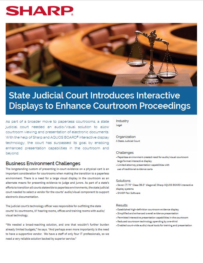 State Judicial Court Case Study Cover Legal, Sharp, A2Z Business Systems, San Fransisco, CA, Sharp, Dahle, Dealer, Reseller