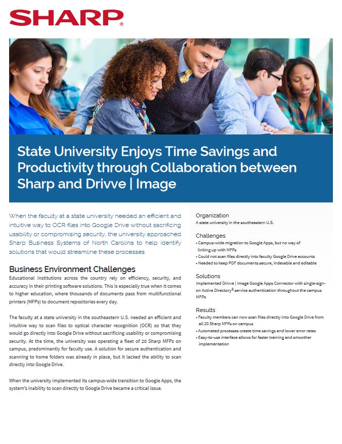 State University Drive Case Study, Sharp, A2Z Business Systems, San Fransisco, CA, Sharp, Dahle, Dealer, Reseller