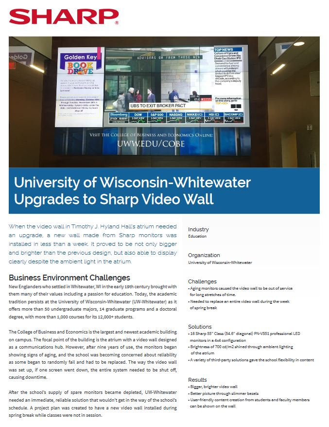 University Of Wisconsin Video Wall Case Study, Sharp, A2Z Business Systems, San Fransisco, CA, Sharp, Dahle, Dealer, Reseller