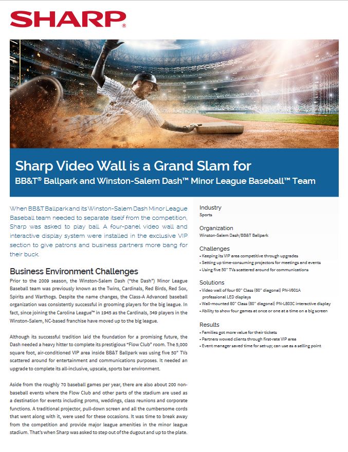 Video Wall Bb&t Ballpark, Sharp, A2Z Business Systems, San Fransisco, CA, Sharp, Dahle, Dealer, Reseller